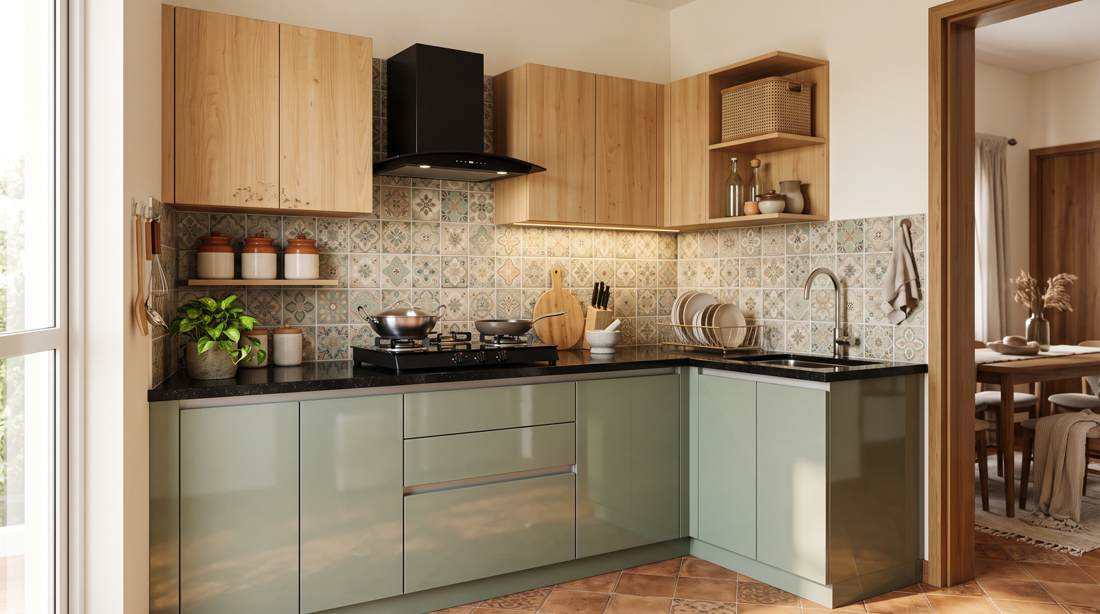 Kitchen designed for Indian cooking with practical layout and ventilation